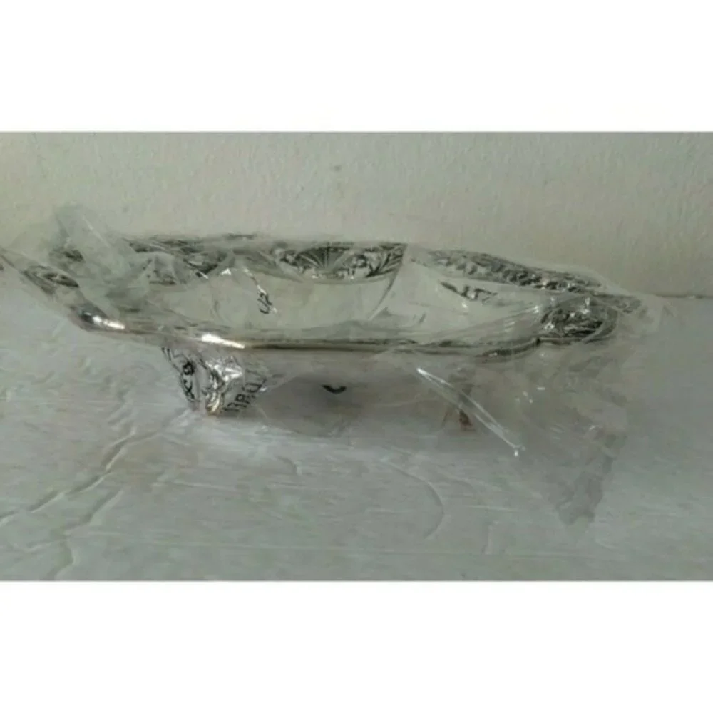 Silver plated Footed Bowl Dish Lace Embossed on Edge, Middle and Foot New
